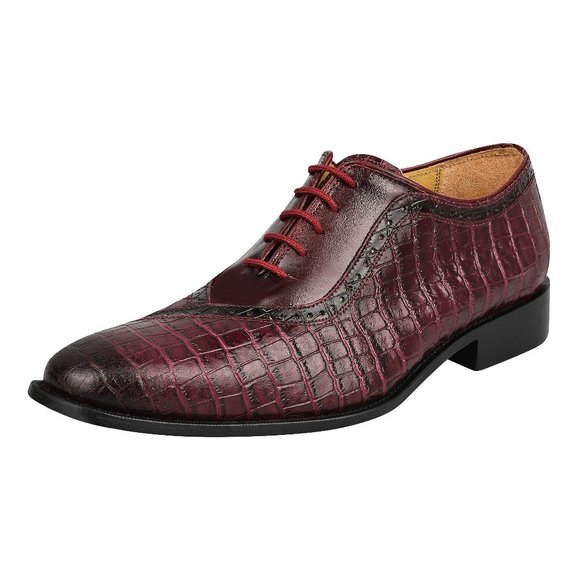LIBERTYZENO Mens Burgundy Croco 2 Dress Shoes - Picture 1 of 7